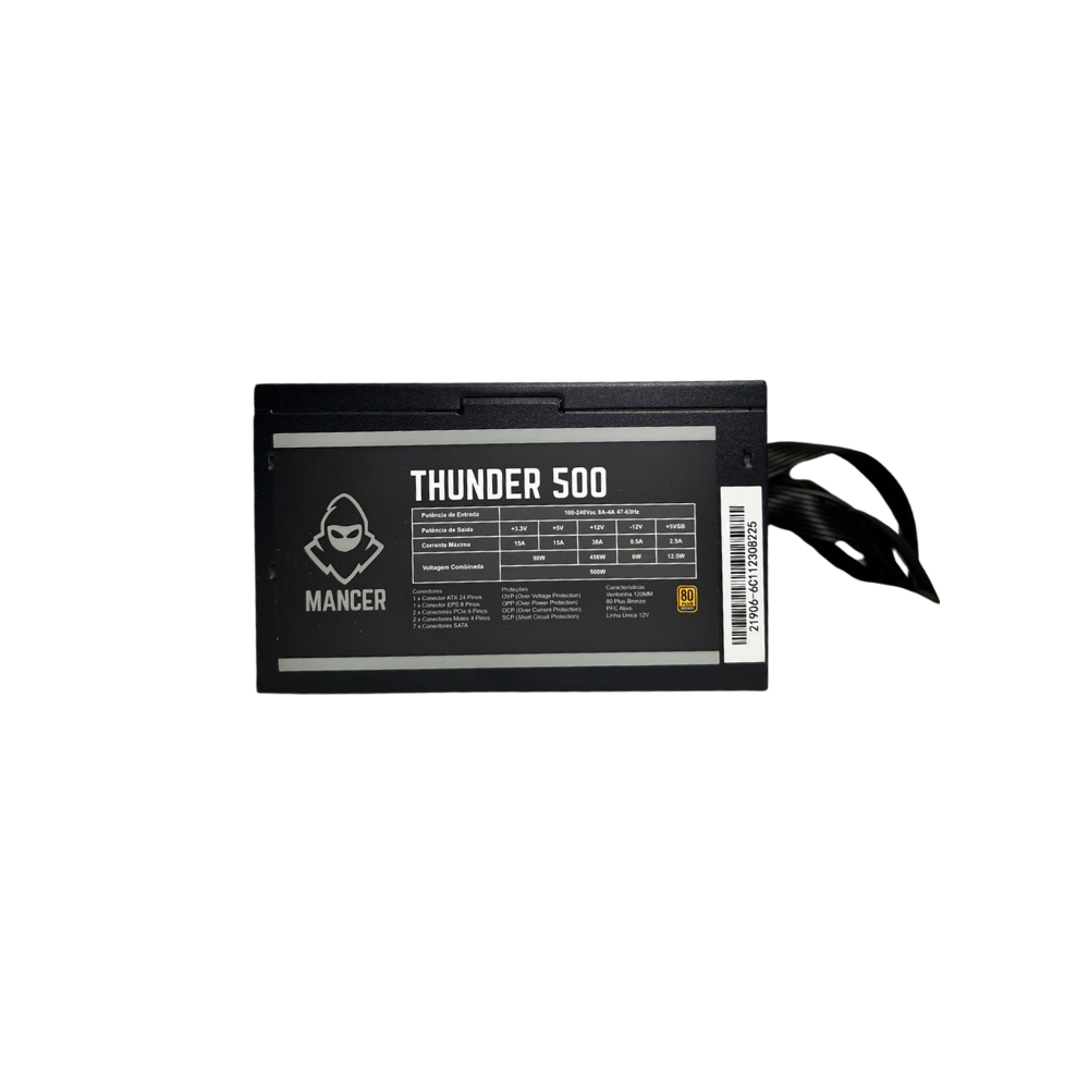 Fonte 500w Mancer Thunder, 80 Plus Bronze, PFC Ativo, Preto - THUNDER500 usado